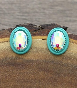 Earrings Oval TQ Glass Stone Tq