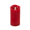 Red cylindrical container with a white label on a red background