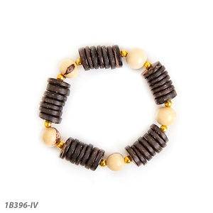 A brown and ivory beaded bracelets with gold beads