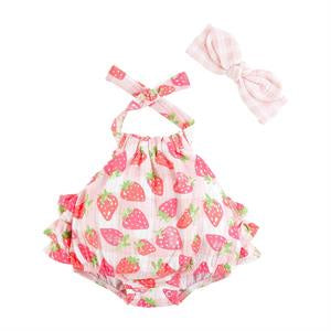 Strawberry Sunsuit & Headband Set 3-6M