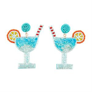 Beaded Earrings colorful cocktail glasses with straws and flowers 