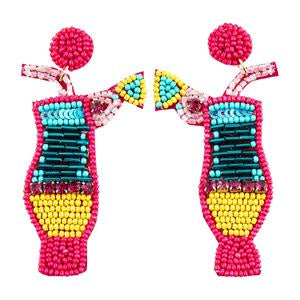 Colorful beaded earrings with pink and yellow accents 