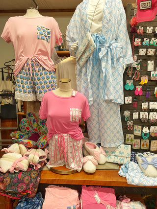 Soft Tee & Shorts Pajama Set Pink Bow