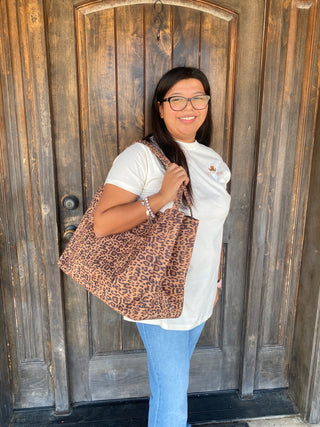Zoey Leopard Suede Tote