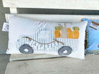 This Bunny Truck Throw pillow is perfect for some bunny special. The canvas throw pillow features a bunny truck applique in the center