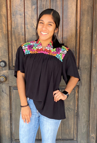 Roxie Black Multi Color Top