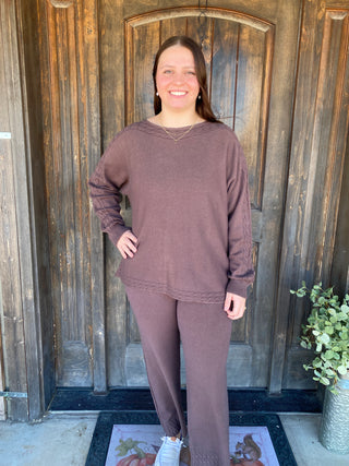 Heavenly-Luxe Cable Knit Detail Dolman Sweater - French Roast