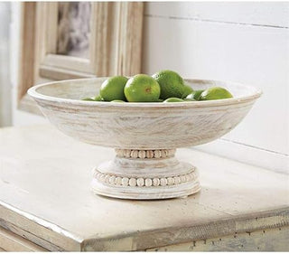 Whitewashed decorative wooden pedestal bowl