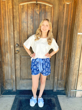 Blue Floral Pajama Shorts Small