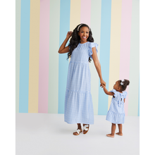 Load image into Gallery viewer, Blue Gingham Bardot Maxi Dress S