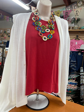 Red Scalloped Linen Blend Top