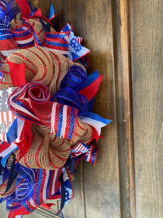 Wreath Mesh Patriotic God Bless