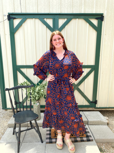 Tan & Navy Floral Portia Maxi Dress Sm