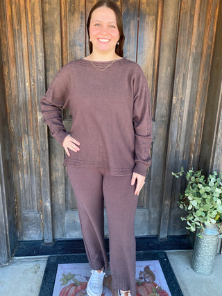 Heavenly-Luxe Cable Knit Detail Dolman Sweater - French Roast