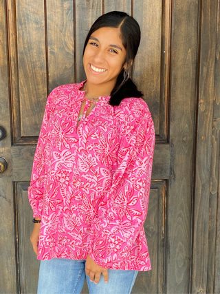 Jenaleigh Top Pink – Small	Jenaleigh top in pink – small size women’s top with embroidery and ruffle sleeves							