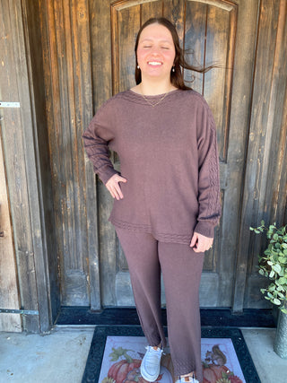 Heavenly-Luxe Cable Knit Detail Dolman Sweater - French Roast
