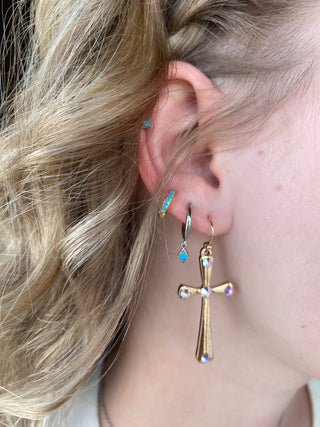 Shiny Cross Earrings Clear
