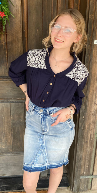 Jane Navy & White Top