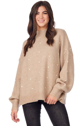 Tan Novie Pom-Pom Sweater