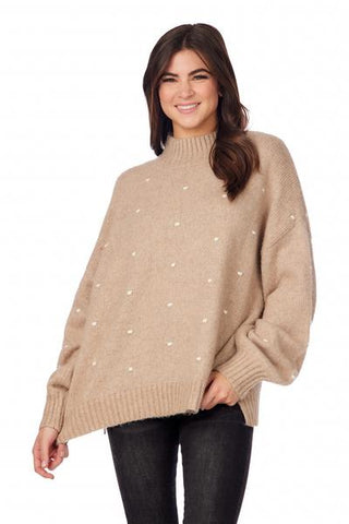 Tan Novie Pom-Pom Sweater