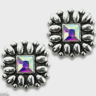 Pair of silver earrings with colorful gemstones 