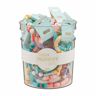 sequin bracelet sets in white, pink & blue