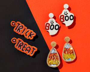 HALLOWEEN BEADED EARRINGS-BOO