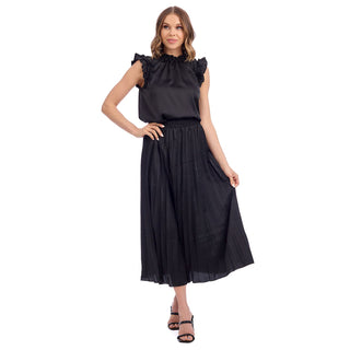 Black pleated midi length skirt