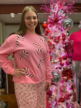 Load image into Gallery viewer, Pink Candy Cane Sparkle Sweatshirt S/M