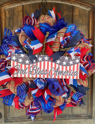 Wreath Mesh Patriotic God Bless