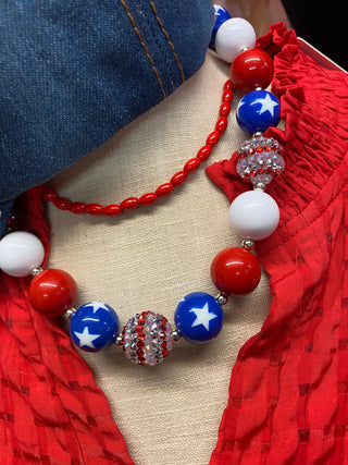 Patriotic Glee Necklace - Red/White/Blue