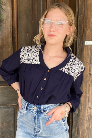 Jane Navy & White Top