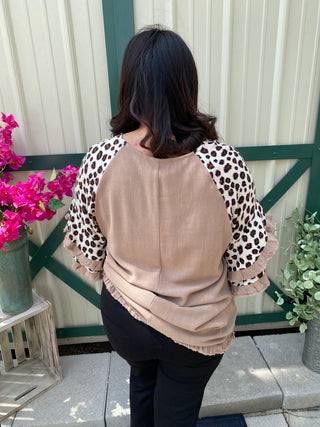 Leopard Sleeve Top Latte