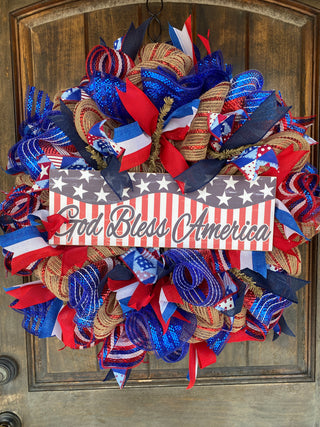 Wreath Mesh Patriotic God Bless
