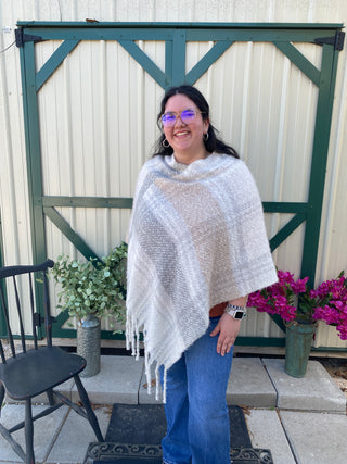 Poncho Thick Plaid Steel