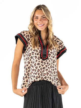 Wild Print Y-Neck Top