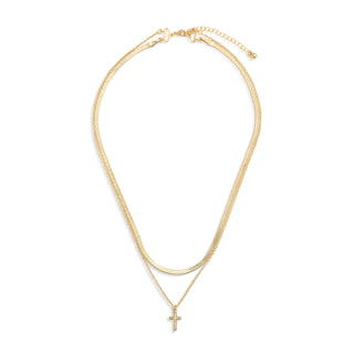 Layered Cross Gold Necklace 18in
