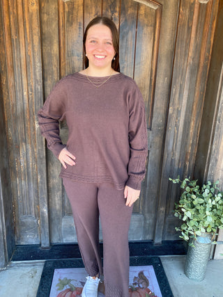 Heavenly-Luxe Cable Knit Detail Dolman Sweater - French Roast