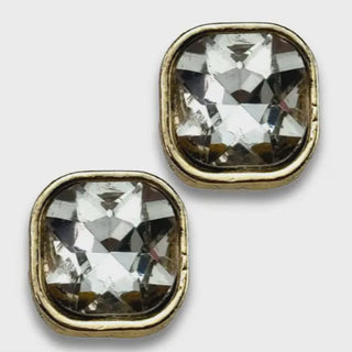 Pair of square crystal earrings with gold frames 