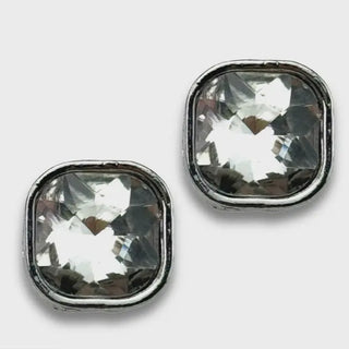 Square crystal stud earrings with silver frame