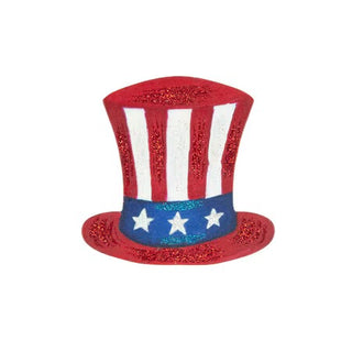 Red, white, and blue top hat with star design on a white background