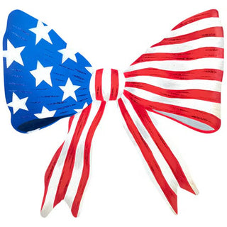 American flag-themed bow with red, white, and blue colors on a white background