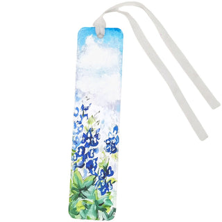 Bookmark with floral design and white string on a white background