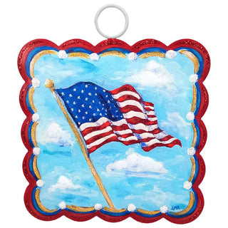 Decorative American flag with a red border on a white background
