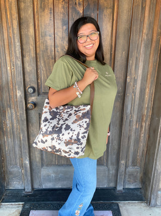Natalie Cow Print Suede Bag