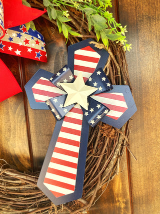 Wreath Grapevine Patriotic Cross