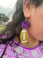 Load image into Gallery viewer, Earring Purple Pom Football