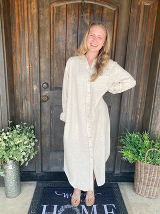 Linen Blend Shirt Dress