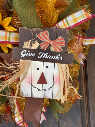 Wreath Mesh Fall Give Thanks Sunflower