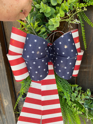 Wreath Grapevine Patriotic Lighted Bow
